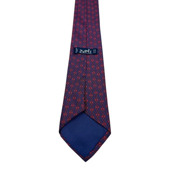 Hermes Paris Neck Tie Men's Blue Red Interlocking H Buckle Logo 3.5” X 57” - Picture 2 of 7